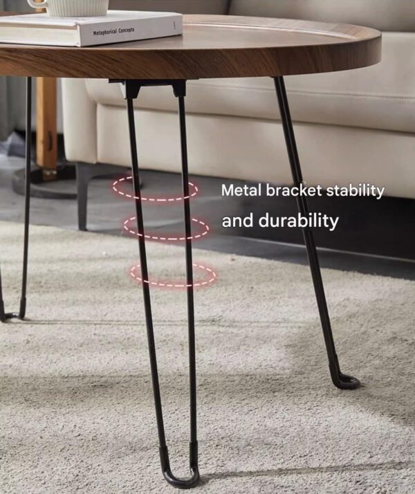 Emirates Living Round Foyer Table, Folding Desk Without Shaking Blister Desktop, Creative Round Coffee Table for Small Space Eating, Dinner Folding Side Desk with Metal Frame, Riginal Wood - Image 3