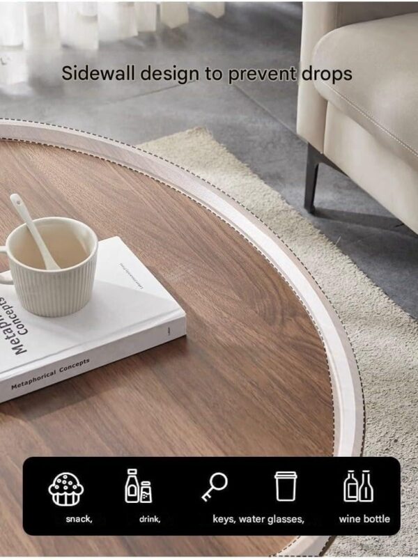 Emirates Living Round Foyer Table, Folding Desk Without Shaking Blister Desktop, Creative Round Coffee Table for Small Space Eating, Dinner Folding Side Desk with Metal Frame, Riginal Wood - Image 7