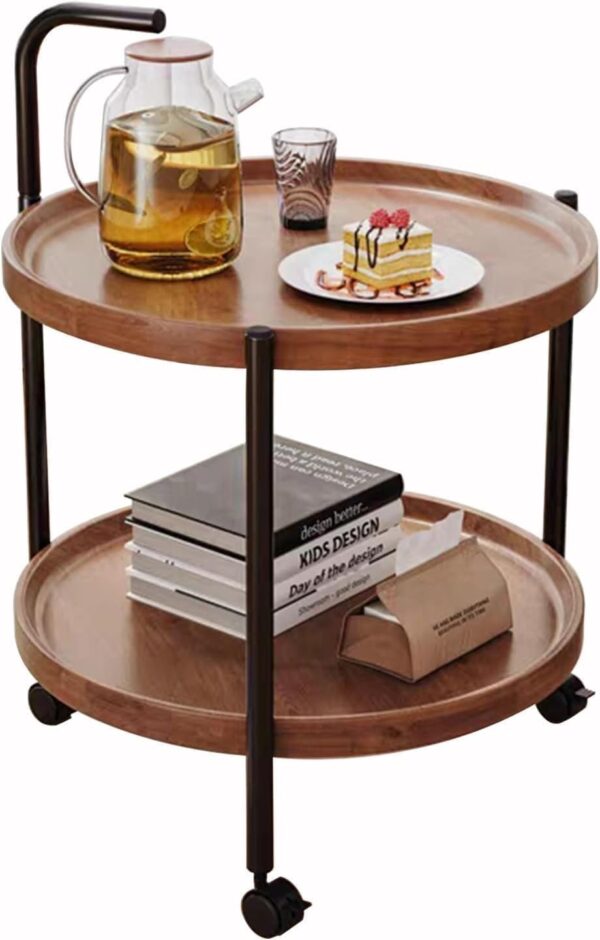 Emirates Living Table with Rolling Wheels,Coffee Table,Movable Small Coffee Table 2 Layers Small Trolley,Nordic Style Living Room Trolley Suitable - Image 3