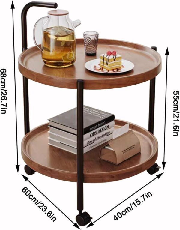 Emirates Living Table with Rolling Wheels,Coffee Table,Movable Small Coffee Table 2 Layers Small Trolley,Nordic Style Living Room Trolley Suitable - Image 4
