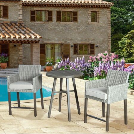 Emirates Living 3 Pieces Patio Conversation Bistro Set Modern Chairs with Coffee Table for Home and Furniture Conversation Sets with Porch Chairs and Glass