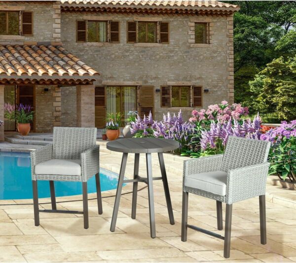 Emirates Living 3 Pieces Patio Conversation Bistro Set Modern Chairs with Coffee Table for Home and Furniture Conversation Sets with Porch Chairs and Glass