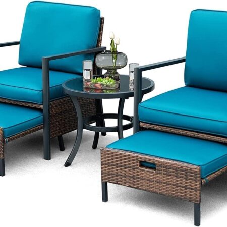 Emirates Living 5 Pieces Patio Furniture Set Outdoor Patio Conversation Bistro Set Modern Chairs with Coffee Table for Home and Furniture Conversation Sets with Porch Chairs and Glass