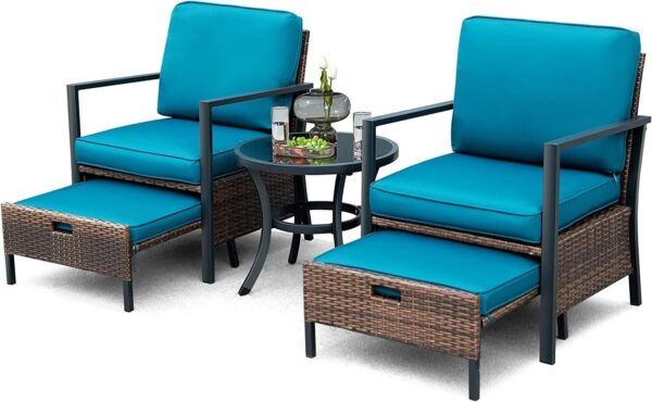Emirates Living 5 Pieces Patio Furniture Set Outdoor Patio Conversation Bistro Set Modern Chairs with Coffee Table for Home and Furniture Conversation Sets with Porch Chairs and Glass