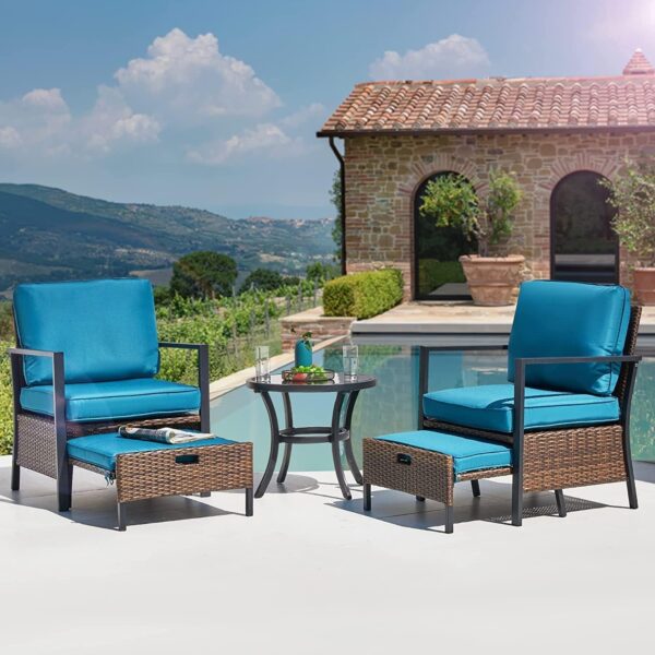 Emirates Living 5 Pieces Patio Furniture Set Outdoor Patio Conversation Bistro Set Modern Chairs with Coffee Table for Home and Furniture Conversation Sets with Porch Chairs and Glass - Image 2