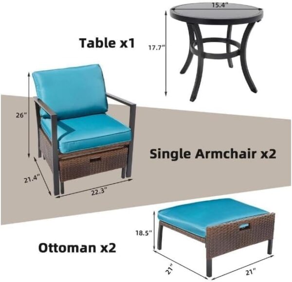 Emirates Living 5 Pieces Patio Furniture Set Outdoor Patio Conversation Bistro Set Modern Chairs with Coffee Table for Home and Furniture Conversation Sets with Porch Chairs and Glass - Image 3