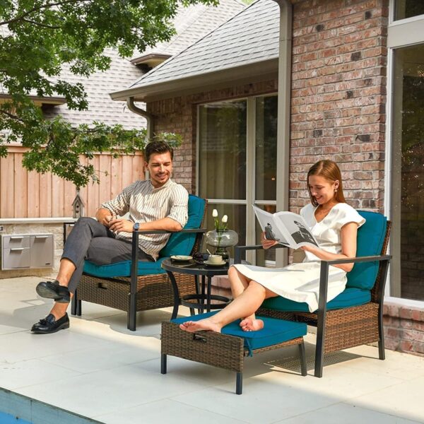 Emirates Living 5 Pieces Patio Furniture Set Outdoor Patio Conversation Bistro Set Modern Chairs with Coffee Table for Home and Furniture Conversation Sets with Porch Chairs and Glass - Image 4