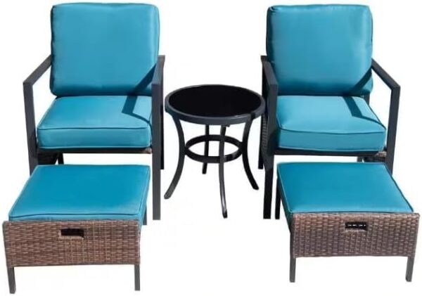 Emirates Living 5 Pieces Patio Furniture Set Outdoor Patio Conversation Bistro Set Modern Chairs with Coffee Table for Home and Furniture Conversation Sets with Porch Chairs and Glass - Image 6