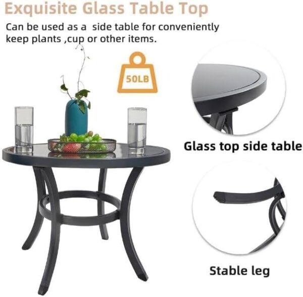 Emirates Living 5 Pieces Patio Furniture Set Outdoor Patio Conversation Bistro Set Modern Chairs with Coffee Table for Home and Furniture Conversation Sets with Porch Chairs and Glass - Image 8