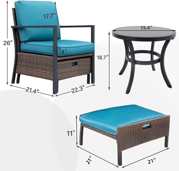Emirates Living 5 Pieces Patio Furniture Set Outdoor Patio Conversation Bistro Set Modern Chairs with Coffee Table for Home and Furniture Conversation Sets with Porch Chairs and Glass - Image 9