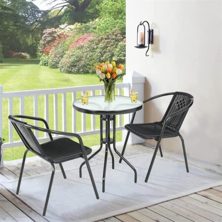 Emirates Living Garden Dining Set 3 Piece Outdoor Furniture Patio Dining Table and Chair Balcony Dinner Table Dinner Chair Poly Rattan Anthracite & Grey