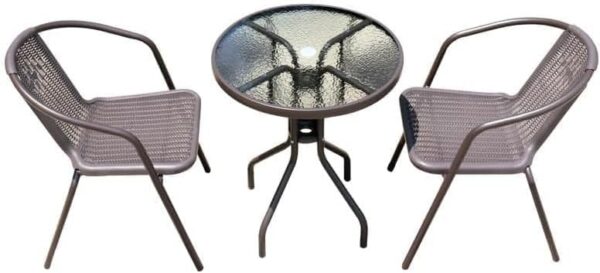 Emirates Living Garden Dining Set 3 Piece Outdoor Furniture Patio Dining Table and Chair Balcony Dinner Table Dinner Chair Poly Rattan Anthracite & Grey - Image 3