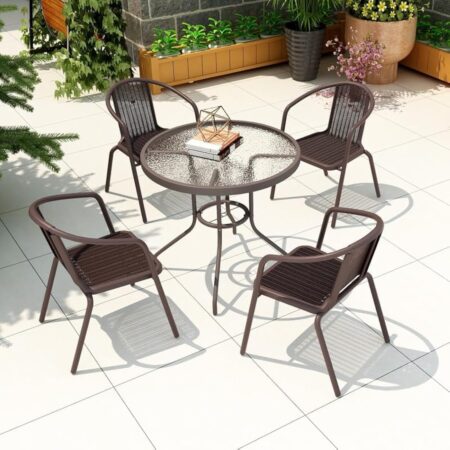 Emirates Living Garden Dining Set 5 Piece Outdoor Furniture Patio Dining Table and Chair Balcony Dinner Table Dinner Chair Poly Rattan Anthracite & Grey ‎(VI-DNS-03)