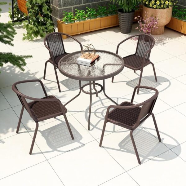 Emirates Living Garden Dining Set 5 Piece Outdoor Furniture Patio Dining Table and Chair Balcony Dinner Table Dinner Chair Poly Rattan Anthracite & Grey ‎(VI-DNS-03)
