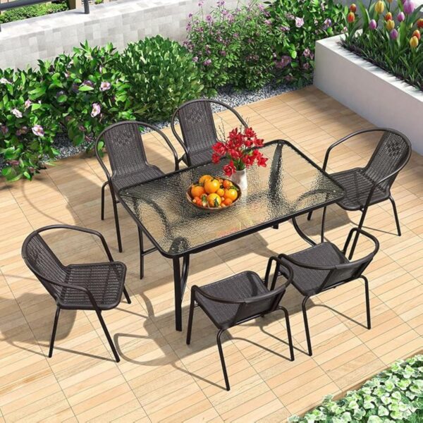 Emirates Living Garden Dining Set 7 Piece Outdoor Furniture Patio Dining Table and Chair Balcony Dinner Table Dinner Chair Poly Rattan Anthracite & Grey - Image 2