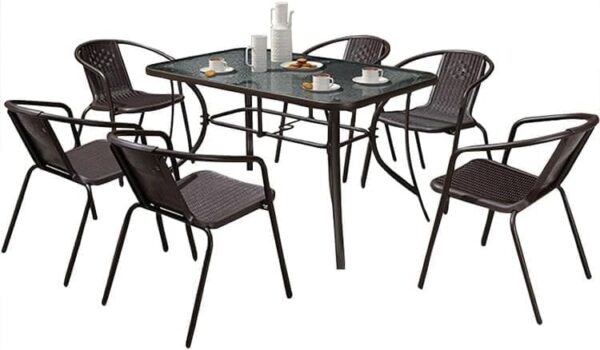 Emirates Living Garden Dining Set 7 Piece Outdoor Furniture Patio Dining Table and Chair Balcony Dinner Table Dinner Chair Poly Rattan Anthracite & Grey - Image 3