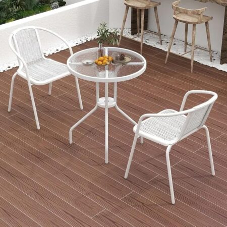 Emirates Living Garden Dining Set 3 Piece Outdoor Furniture Patio Dining Table and Chair Balcony Dinner Table Dinner Chair Poly Rattan Anthracite (White)