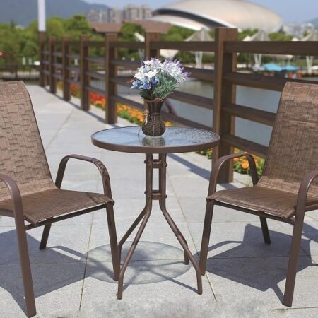 Emirates Living Outdoor Patio Bistro Set – 2 Wicker Chairs & Round Table – Perfectly Crafted for Small Spaces, Cozy Outdoor Dining, and Stylish Relaxation