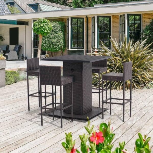 Emirates Living 5-Piece Rattan Patio Bar Set – Outdoor Wicker Furniture with Storage Shelf, Dining Table - Image 2