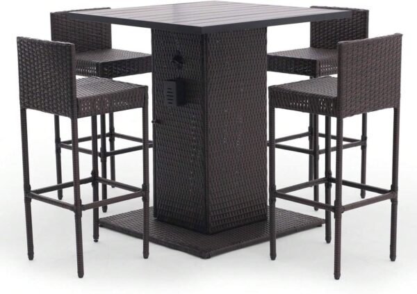 Emirates Living 5-Piece Rattan Patio Bar Set – Outdoor Wicker Furniture with Storage Shelf, Dining Table - Image 3