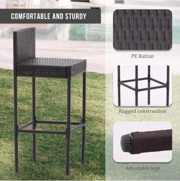 Emirates Living 5-Piece Rattan Patio Bar Set – Outdoor Wicker Furniture with Storage Shelf, Dining Table - Image 5