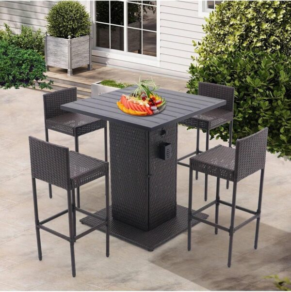 Emirates Living 5-Piece Rattan Patio Bar Set – Outdoor Wicker Furniture with Storage Shelf, Dining Table - Image 6