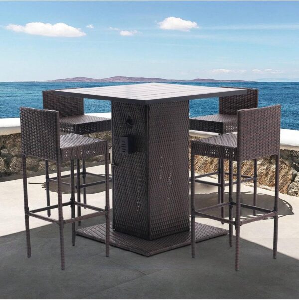 Emirates Living 5-Piece Rattan Patio Bar Set – Outdoor Wicker Furniture with Storage Shelf, Dining Table - Image 7