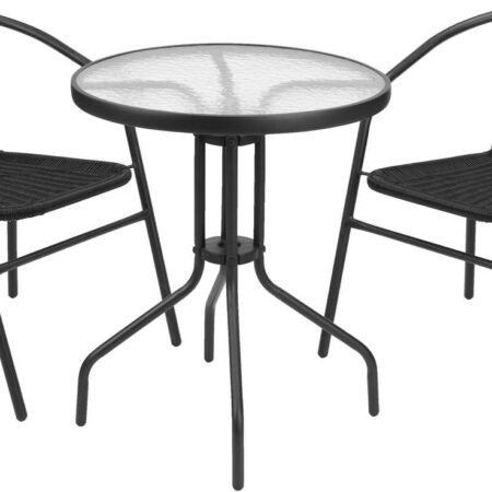 Emirates Living Garden Dining Set 3 Piece (2 Chair and 1 Table) Outdoor Furniture Patio Dining Table and Chair Balcony Dinner Table Dinner Chair Poly Rattan Anthracite & BLACK