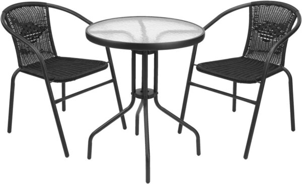 Emirates Living Garden Dining Set 3 Piece (2 Chair and 1 Table) Outdoor Furniture Patio Dining Table and Chair Balcony Dinner Table Dinner Chair Poly Rattan Anthracite & BLACK