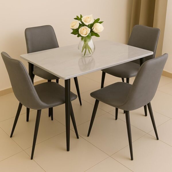 Emirates Living 4-Seater Ceramic Dining Set | Rectangular Table with Metal Legs & 4 Cushioned Chairs | Scratch-Resistant, Easy-to-Clean, Compact Dining Furniture for Homes & Apartments - Image 5