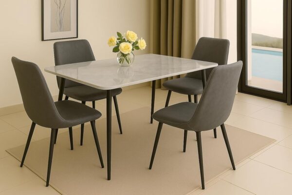 Emirates Living 4-Seater Ceramic Dining Set | Rectangular Table with Metal Legs & 4 Cushioned Chairs | Scratch-Resistant, Easy-to-Clean, Compact Dining Furniture for Homes & Apartments - Image 2