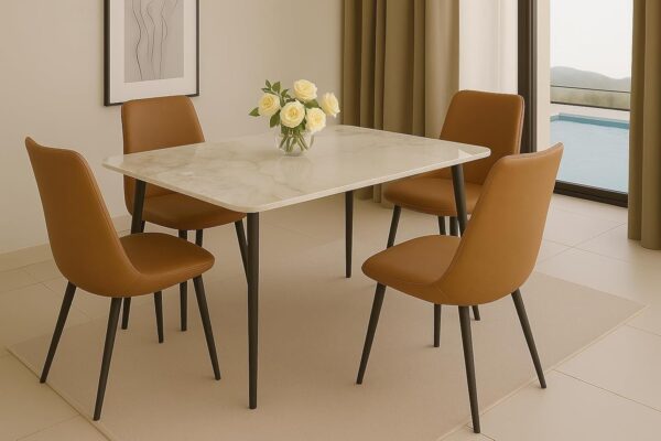 Emirates Living 4-Seater Ceramic Dining Set | Rectangular Table with Metal Legs & 4 Cushioned Chairs | Scratch-Resistant, Easy-to-Clean, Compact Dining Furniture for Homes & Apartments - Image 8