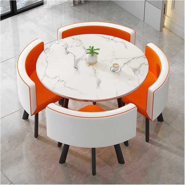 Emirates Living 5 Piece Round Dining Table Set for 4,Wooden Small Dining Table Set,1 Table and 4 Chairs Living Room Furniture Set,with 4 Upholstered Chairs,Dining Set (WHITE AND GREEN) - Image 18