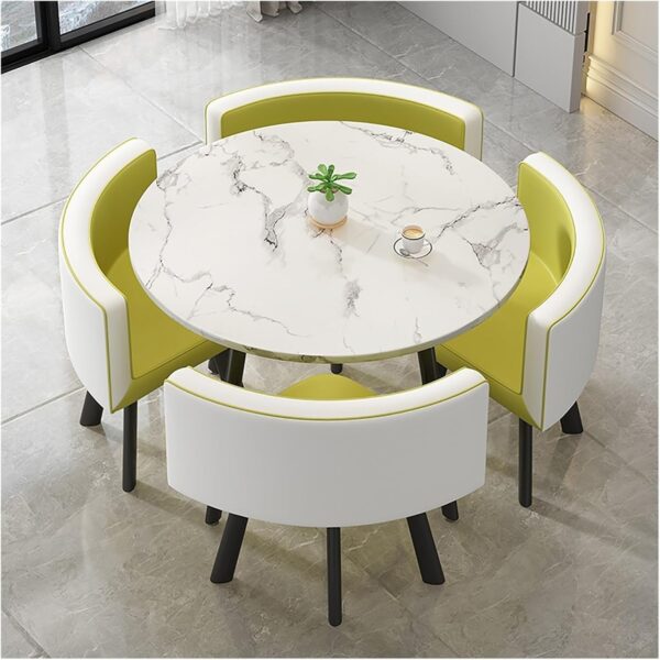 Emirates Living 5 Piece Round Dining Table Set for 4,Wooden Small Dining Table Set,1 Table and 4 Chairs Living Room Furniture Set,with 4 Upholstered Chairs,Dining Set (WHITE AND ORANGE) - Image 16