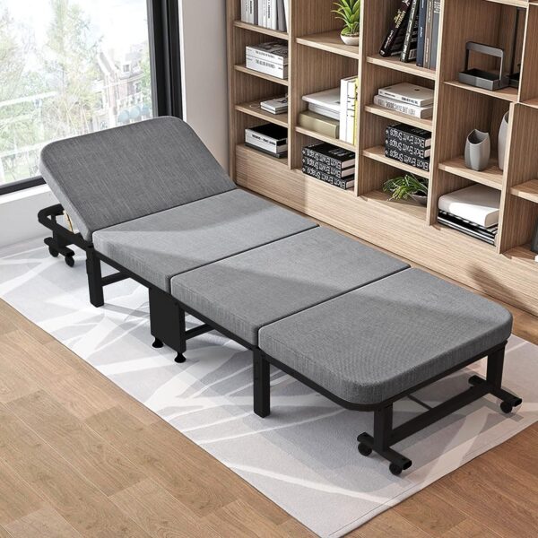 Emirates Living Premium Folding Guest Bed - 4-Fold Portable Single Sleeper with Rigid Sponge Design, Universal Wheels, Heavy Duty Metal Frame & Adjustable Headrest (Single 19080)