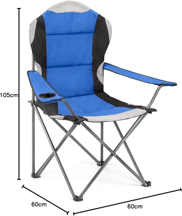 Emirates Living Folding Camping Chairs Heavy Duty Luxury Padded with Cup Holder High1 Chair (BLACK & BLUE) - Image 3