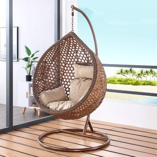 Emirates Living Outdoor Nordic Hanging Swing Chair – Comfortable Wicker Basket Chair for Adults, Bird's Nest Design for Balcony, Terrace, Garden, Patio & Indoor Leisure Use (BROWN) - Image 3
