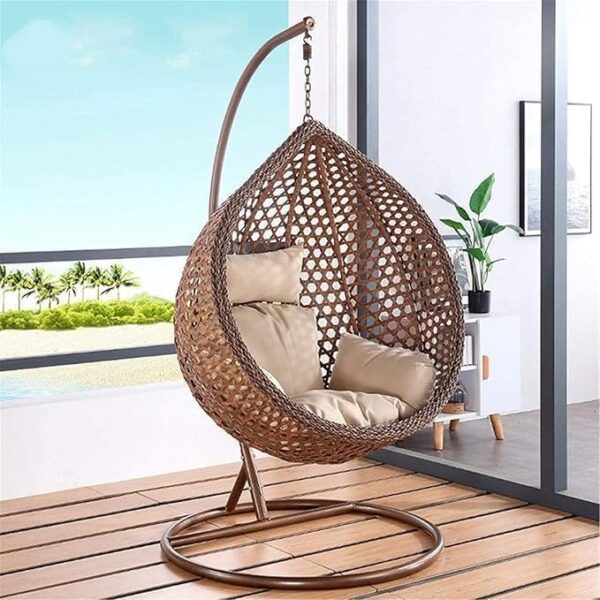 Emirates Living Outdoor Nordic Hanging Swing Chair – Comfortable Wicker Basket Chair for Adults, Bird's Nest Design for Balcony, Terrace, Garden, Patio & Indoor Leisure Use (BEIGE) - Image 4
