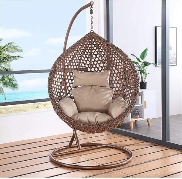Emirates Living Outdoor Nordic Hanging Swing Chair – Comfortable Wicker Basket Chair for Adults, Bird's Nest Design for Balcony, Terrace, Garden, Patio & Indoor Leisure Use (BEIGE) - Image 7