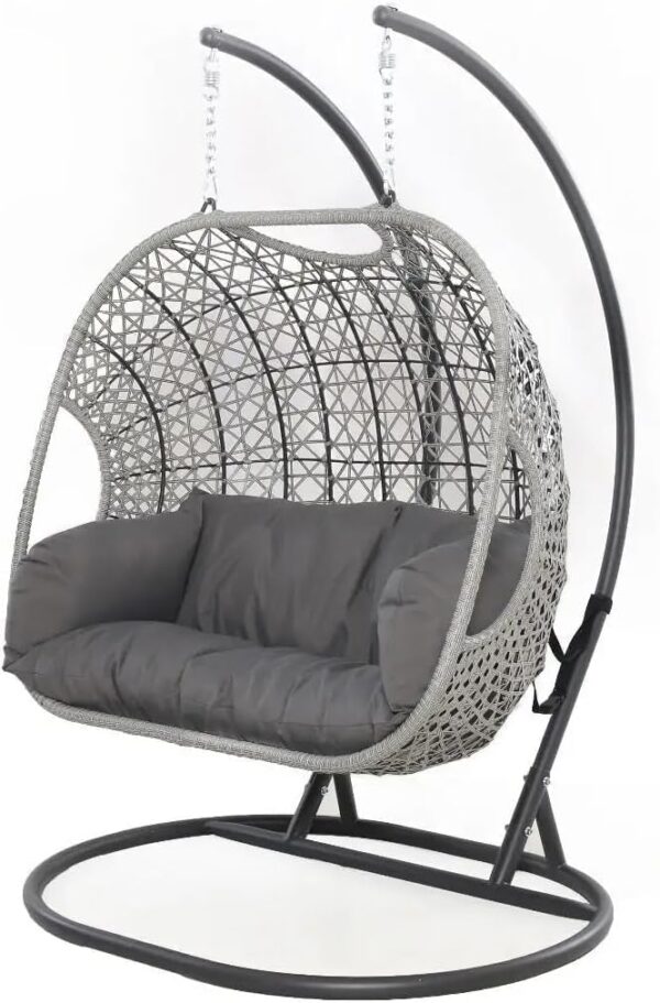EMIRATES LIVING 2 Persons Rattan Swing Seat Furniture Outdoor Chair, Garden Patio Swing Chair Comfortable Balcony Hanging Basket Wicker (GRAY)