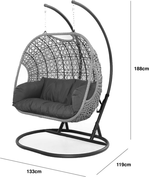 EMIRATES LIVING 2 Persons Rattan Swing Seat Furniture Outdoor Chair, Garden Patio Swing Chair Comfortable Balcony Hanging Basket Wicker (GRAY) - Image 2