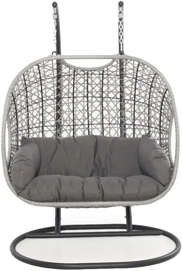 EMIRATES LIVING 2 Persons Rattan Swing Seat Furniture Outdoor Chair, Garden Patio Swing Chair Comfortable Balcony Hanging Basket Wicker (GRAY) - Image 5
