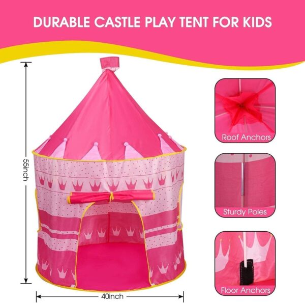 Emirates Living Princess Castle Play Tent Conveniently Folds in To Carrying Case, This Foldable Pop Up Play Tent/House Toy for Indoor & Outdoor Use (PINK) - Image 2