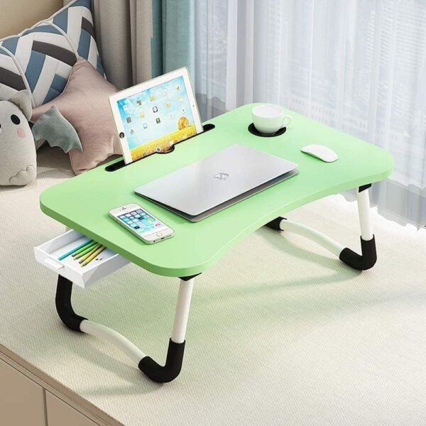 Emirates Living Portable Folding Laptop Desk for Bed，With iPad and Cup Holder Adjustable Lap Tray Notebook Stand, Foldable Non-Slip Legs Reading Table Tray for working (Green)