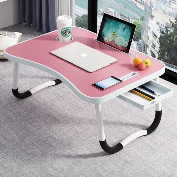Emirates Living Portable Folding Laptop Desk for Bed，With iPad and Cup Holder Adjustable Lap Tray Notebook Stand, Foldable Non-Slip Legs Reading Table Tray for working (Pink) - Image 4