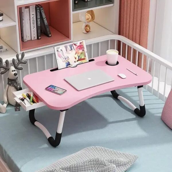 Emirates Living Portable Folding Laptop Desk for Bed，With iPad and Cup Holder Adjustable Lap Tray Notebook Stand, Foldable Non-Slip Legs Reading Table Tray for working (Beige) - Image 7