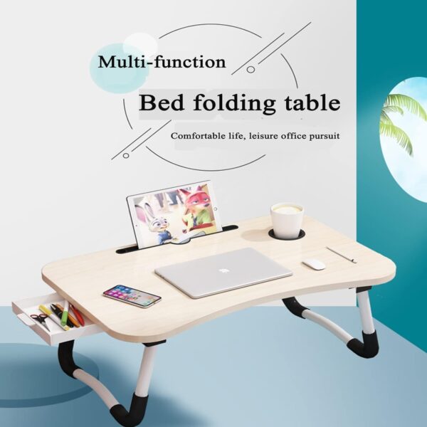 Emirates Living Portable Folding Laptop Desk for Bed，With iPad and Cup Holder Adjustable Lap Tray Notebook Stand, Foldable Non-Slip Legs Reading Table Tray for working (Off White) - Image 5