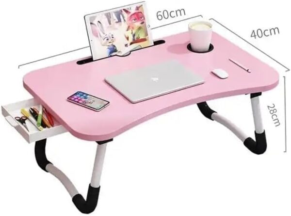 Emirates Living Portable Folding Laptop Desk for Bed，With iPad and Cup Holder Adjustable Lap Tray Notebook Stand, Foldable Non-Slip Legs Reading Table Tray for working (Off White) - Image 9