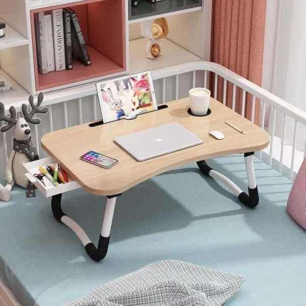Emirates Living Portable Folding Laptop Desk for Bed，With iPad and Cup Holder Adjustable Lap Tray Notebook Stand, Foldable Non-Slip Legs Reading Table Tray for working (Off White) - Image 13