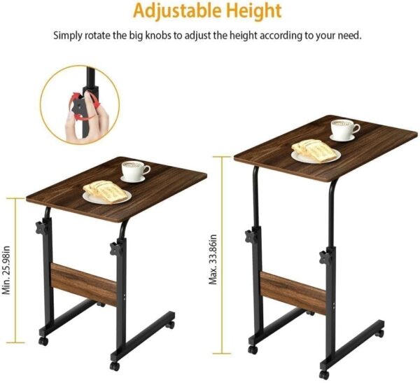 Emirates Living Adjustable Height Hospital Bed Table, Computer Desk With Smooth & Lockable Casters, Medical Bedsid, Works As Laptop Cart, Learning Reading Eating (Brown) - Image 3